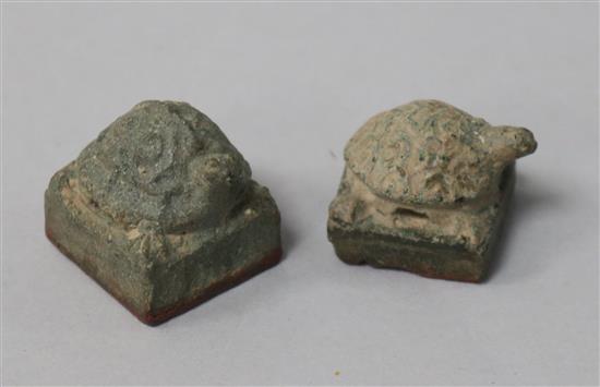 Two Chinese bronze tortoise seals